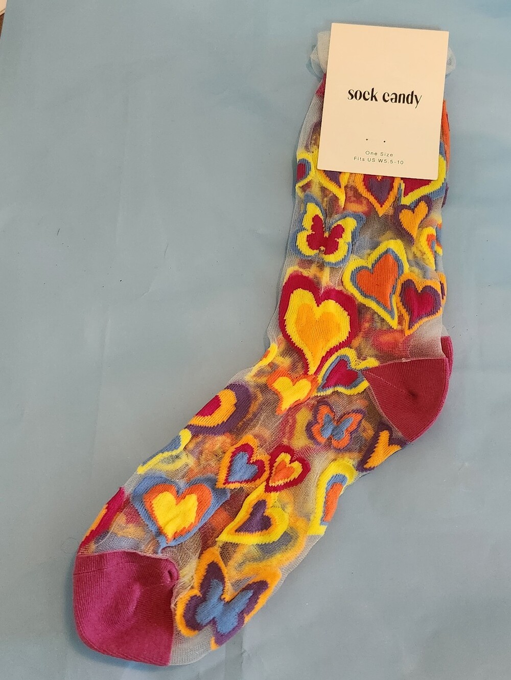 Sock Candy Women's Y2K Hearts Ruffle Sheer Sock